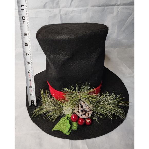 Christmas Tree Topper Hat Black Velvet Red Berry Pine Cone Frosted Centerpiece - Picture 9 of 10
